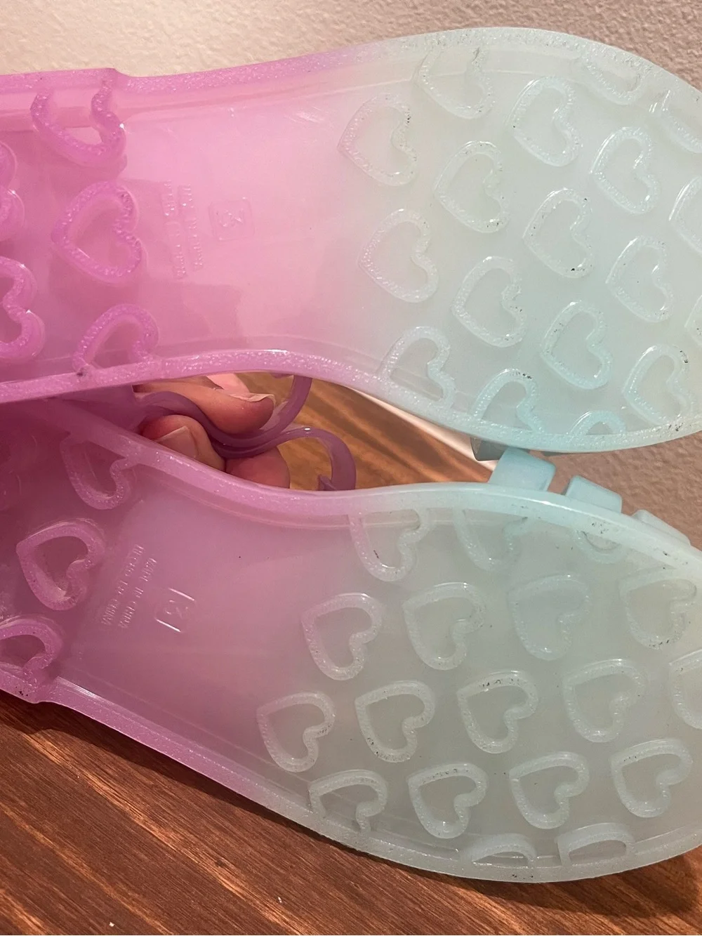 2 Pair of Girls Jelly Sandals in Pink and Ombre Mint-Purple Sz 2/3